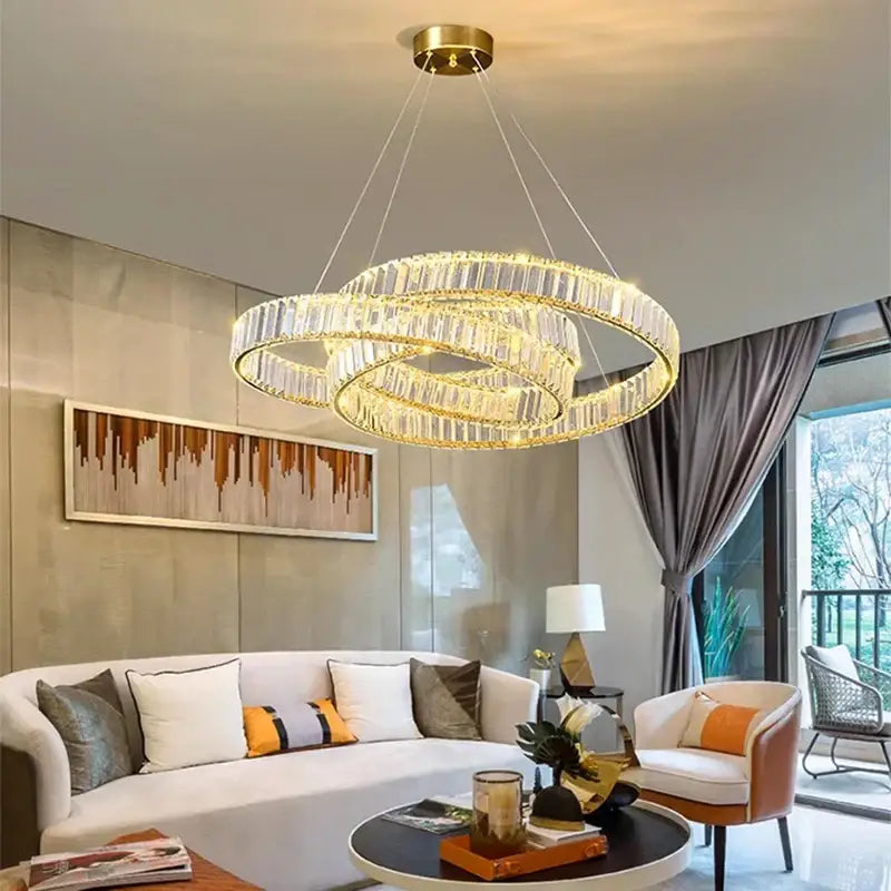 Modern gold double ring decorbites crystal chandelier for dining room