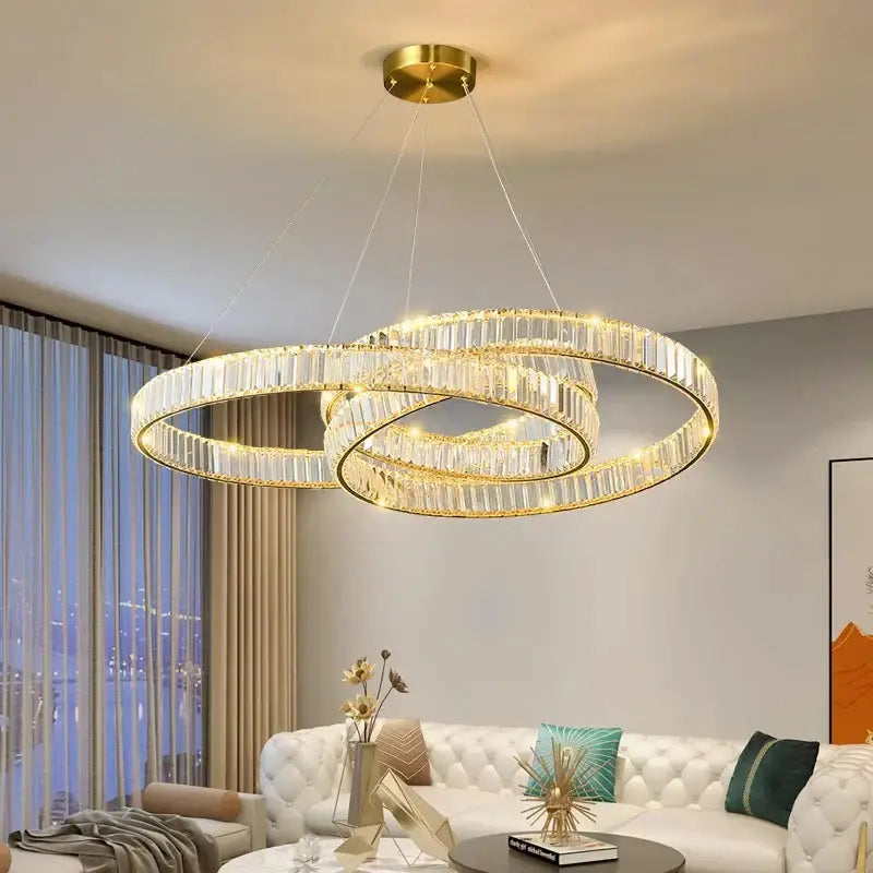 Modern gold double ring decorbites crystal chandelier for dining room