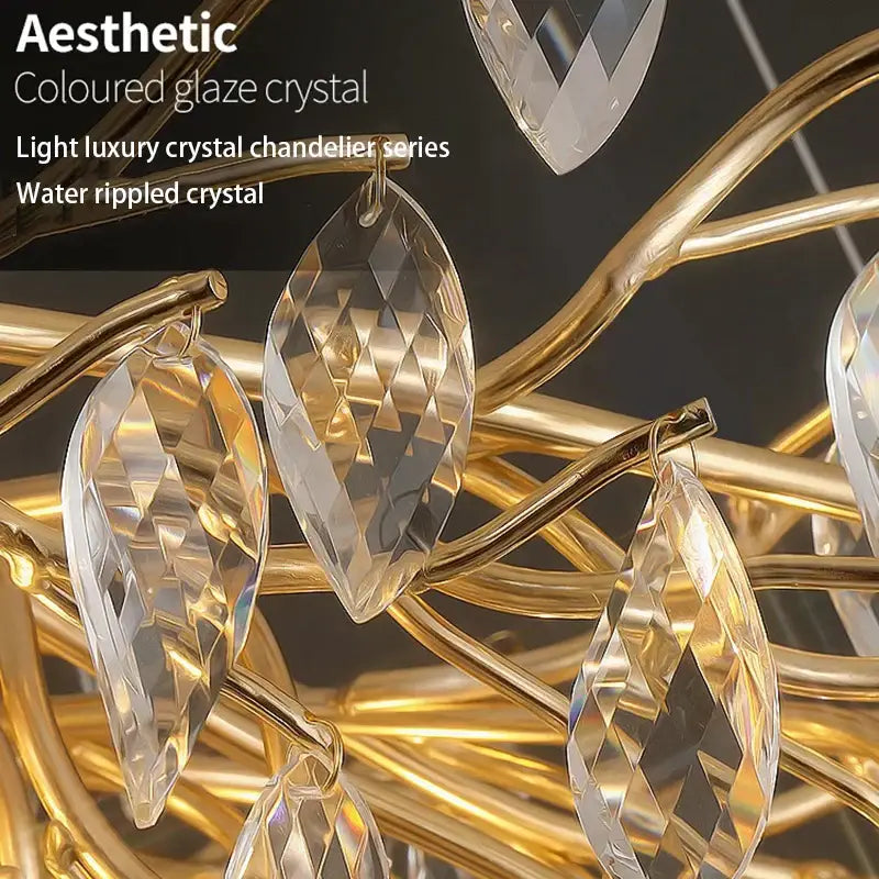Decorbites crystal chandelier gold leaf branch light for living room