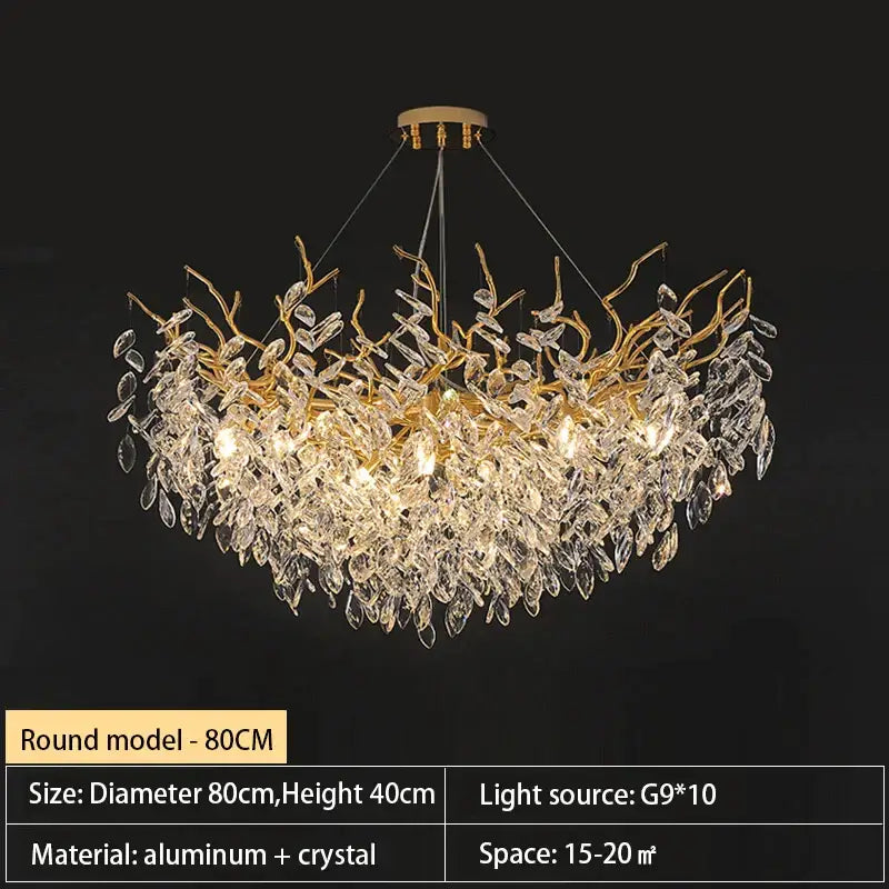 Decorbites crystal chandelier gold leaf branch light for living room