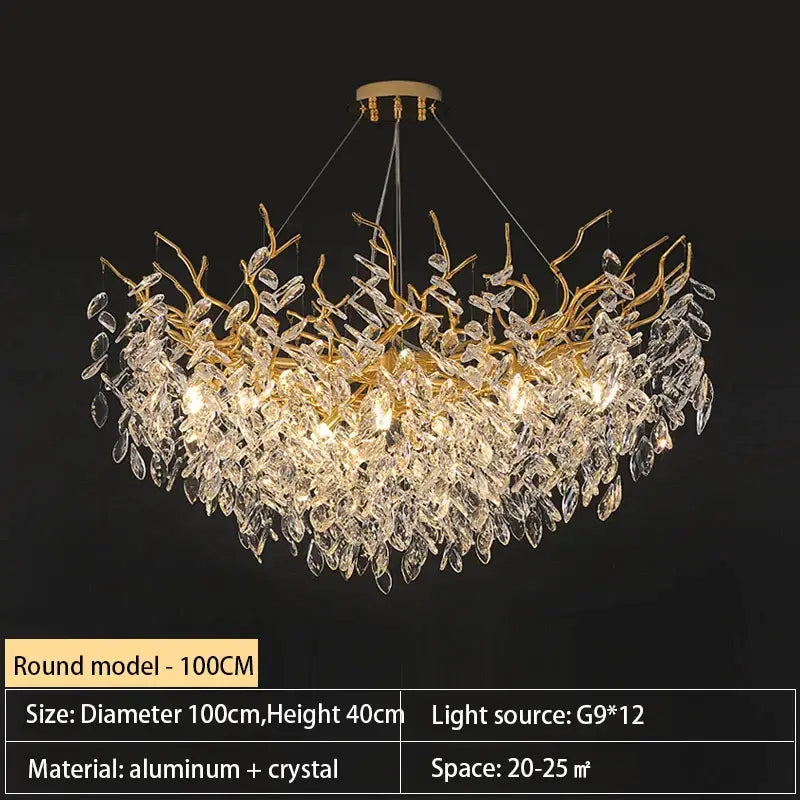 Decorbites crystal chandelier gold leaf branch light for living room