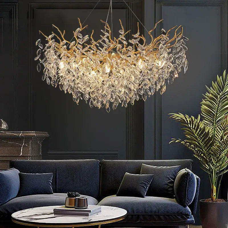 Decorbites crystal chandelier gold leaf branch light for living room