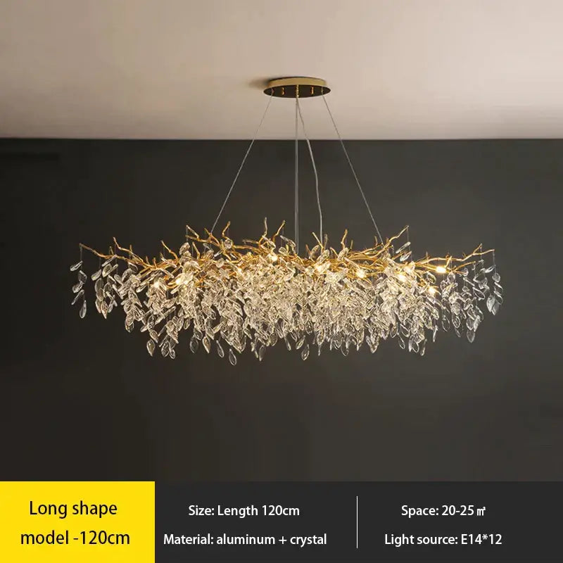 Decorbites crystal chandelier gold leaf branch light for living room