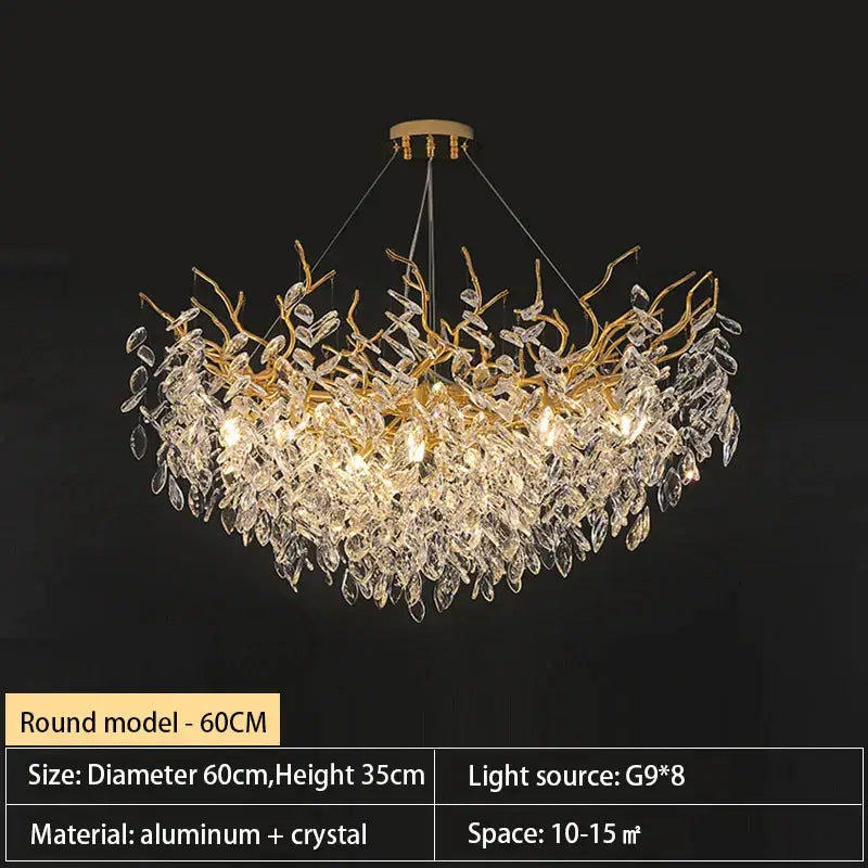 Decorbites crystal chandelier gold leaf branch light for living room