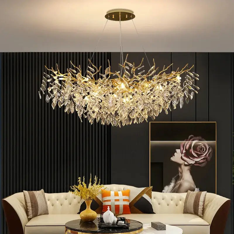 Decorbites crystal chandelier gold leaf branch light for living room