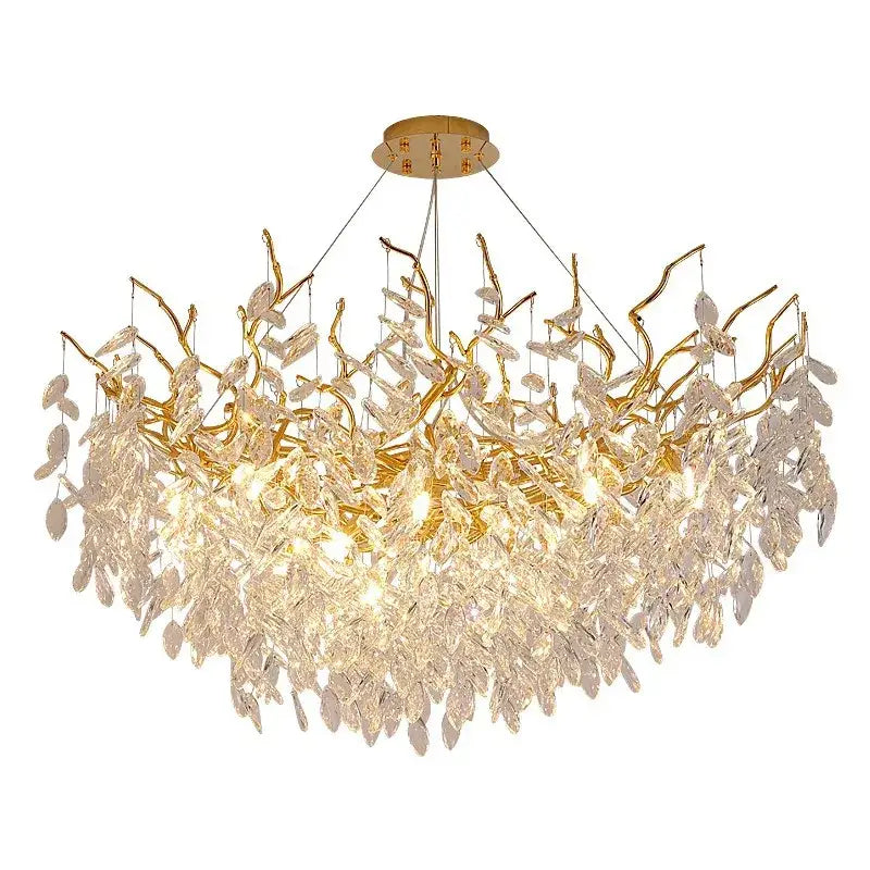 Decorbites crystal chandelier gold leaf branch light for living room