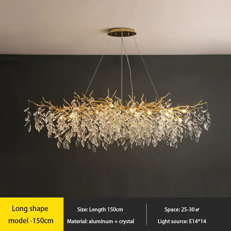 Decorbites crystal chandelier gold leaf branch light for living room
