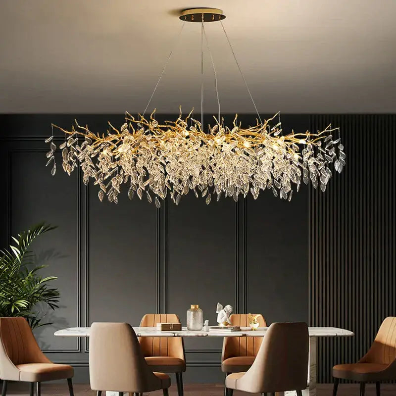 Decorbites crystal chandelier gold leaf branch light for living room