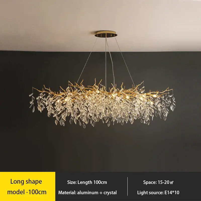 Decorbites crystal chandelier gold leaf branch light for living room