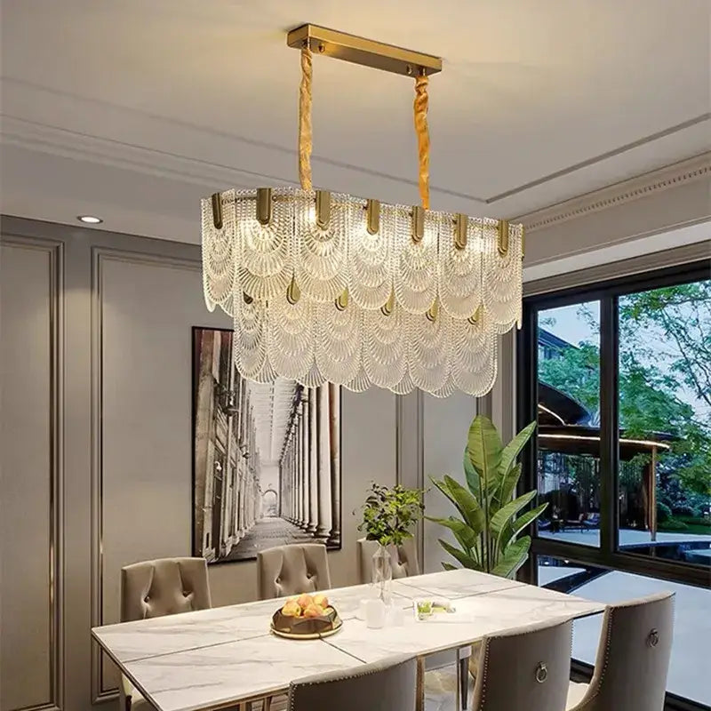 Modern fan crystal chandelier gold tiered living room ceiling lamp