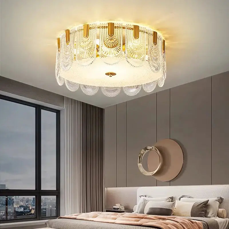 Modern fan crystal chandelier gold tiered living room ceiling lamp