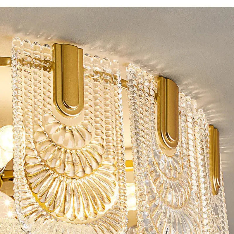 Modern fan crystal chandelier gold tiered living room ceiling lamp