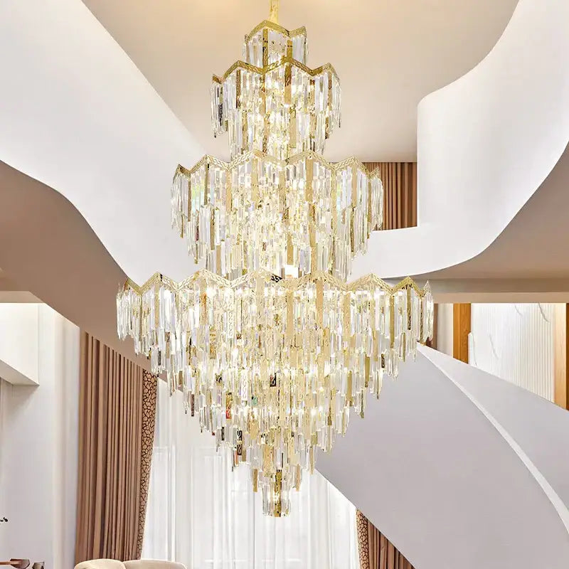 Modern luxury gold and crystal chandelier dining room multi tiered light