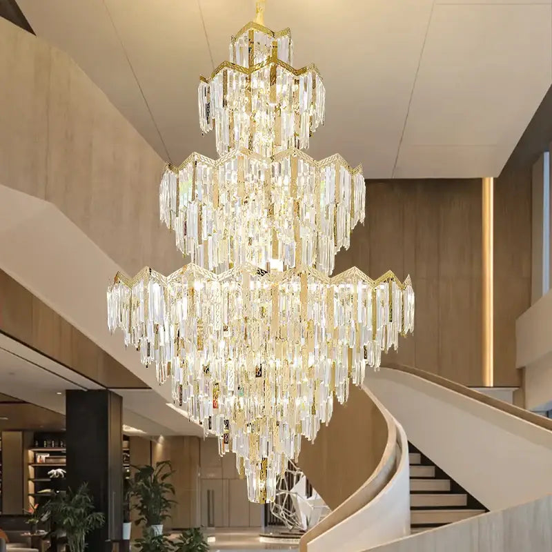 Modern luxury gold and crystal chandelier dining room multi tiered light