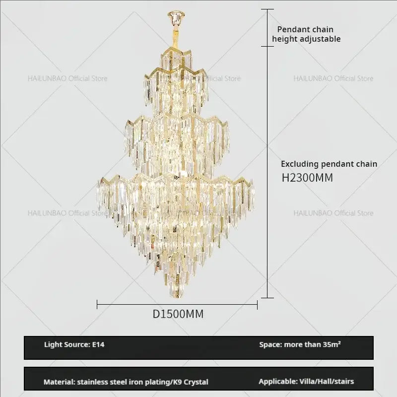 Modern luxury gold and crystal chandelier dining room multi tiered light