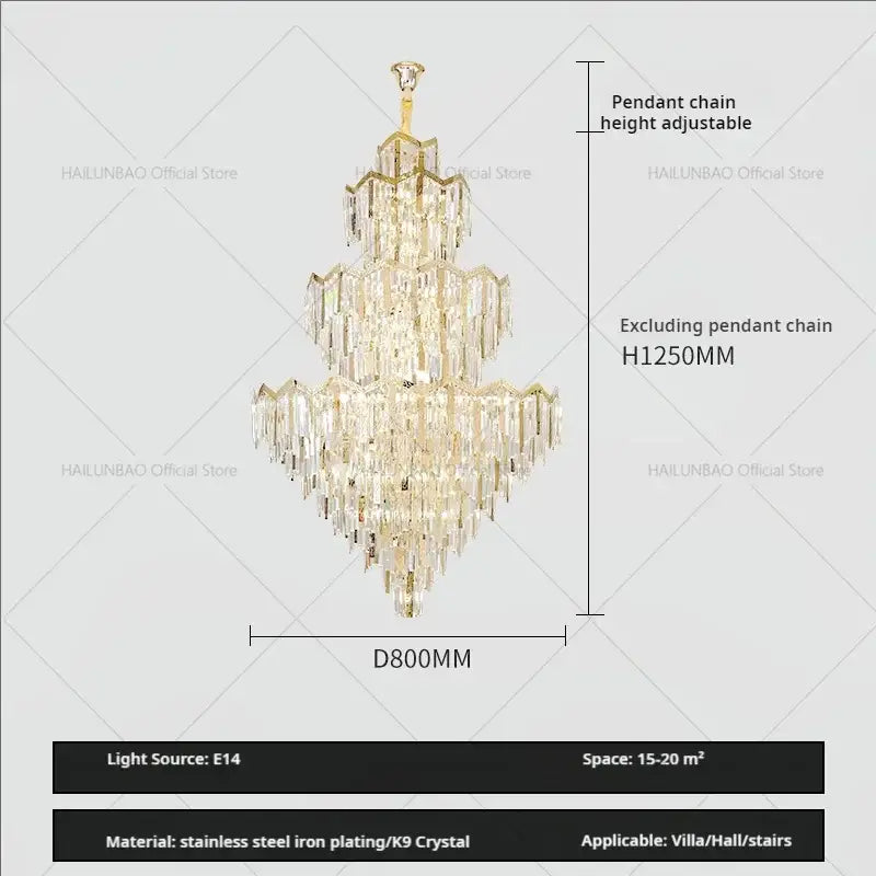Modern luxury gold and crystal chandelier dining room multi tiered light