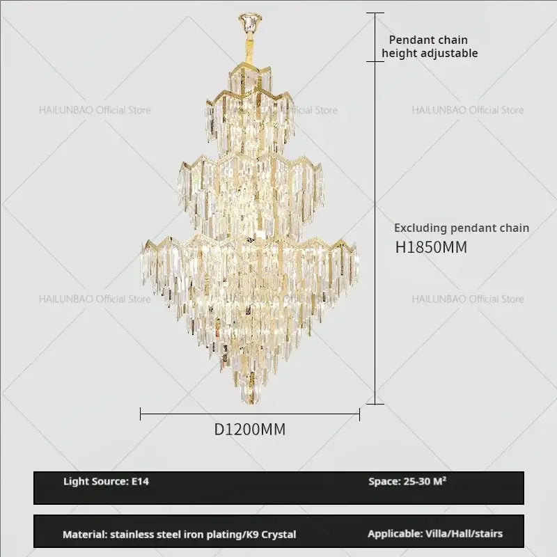 Modern luxury gold and crystal chandelier dining room multi tiered light