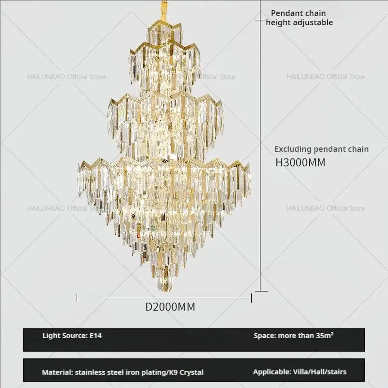 Modern luxury gold and crystal chandelier dining room multi tiered light