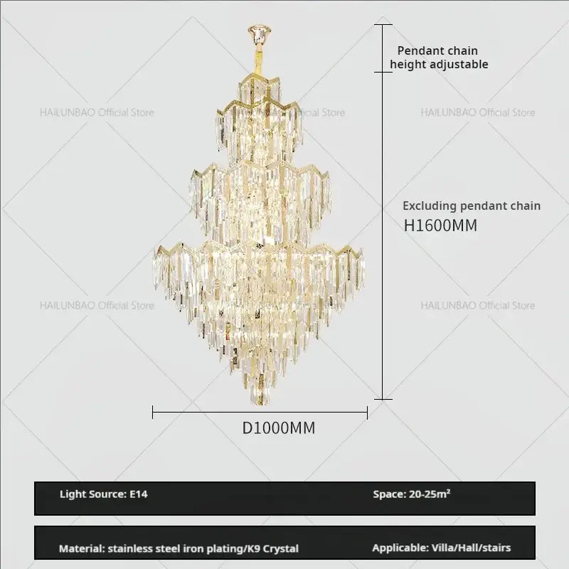 Modern luxury gold and crystal chandelier dining room multi tiered light