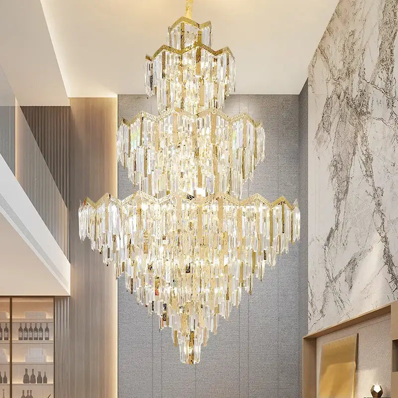 Modern luxury gold and crystal chandelier dining room multi tiered light