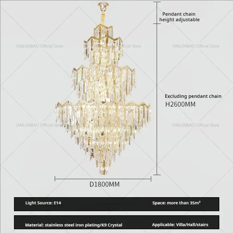 Modern luxury gold and crystal chandelier dining room multi tiered light