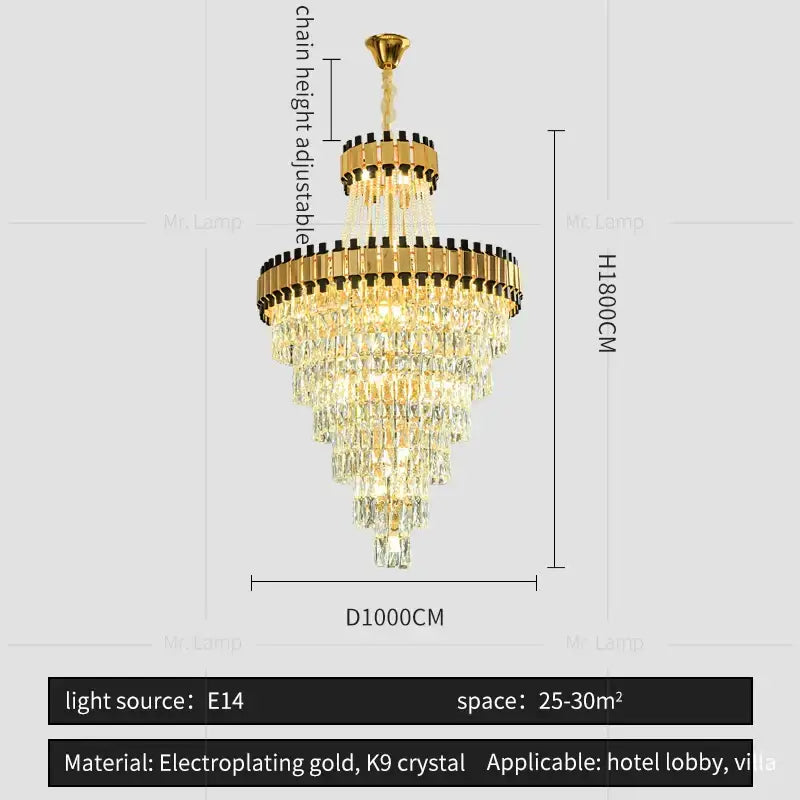 Modern golden tiered decorbites crystal chandelier for banquet hall