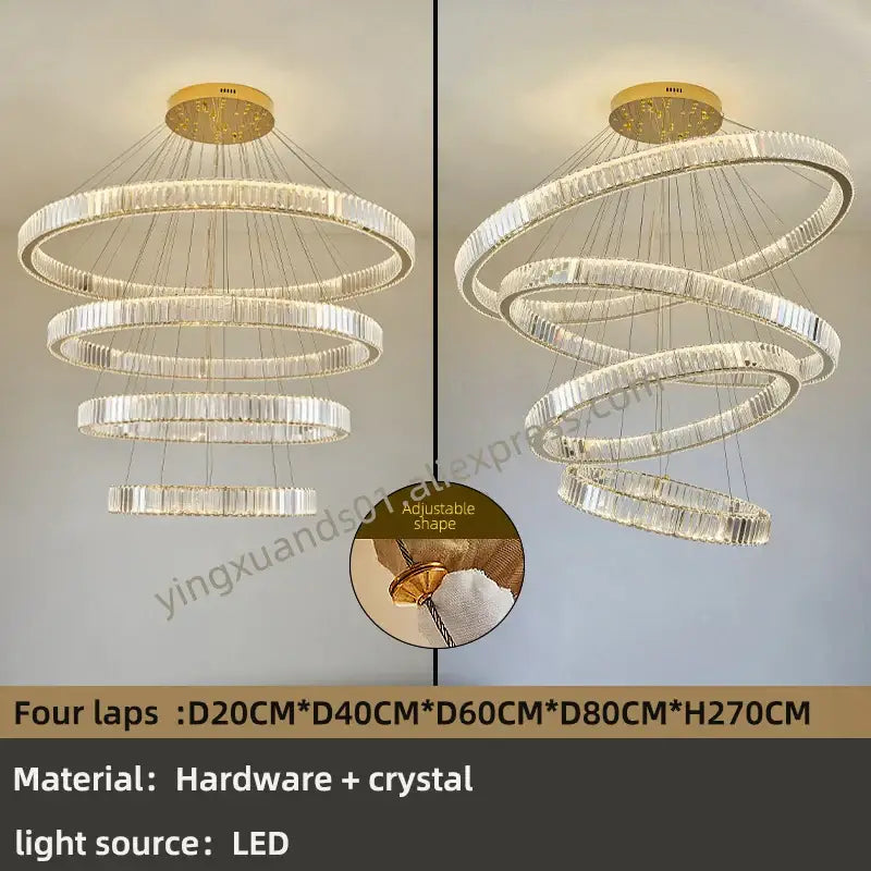 Modern gold spiral crystal chandelier for villa hallway