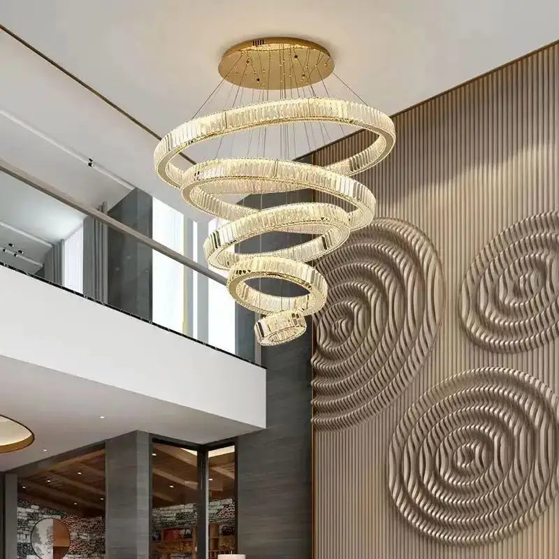 Modern gold spiral crystal chandelier for villa hallway