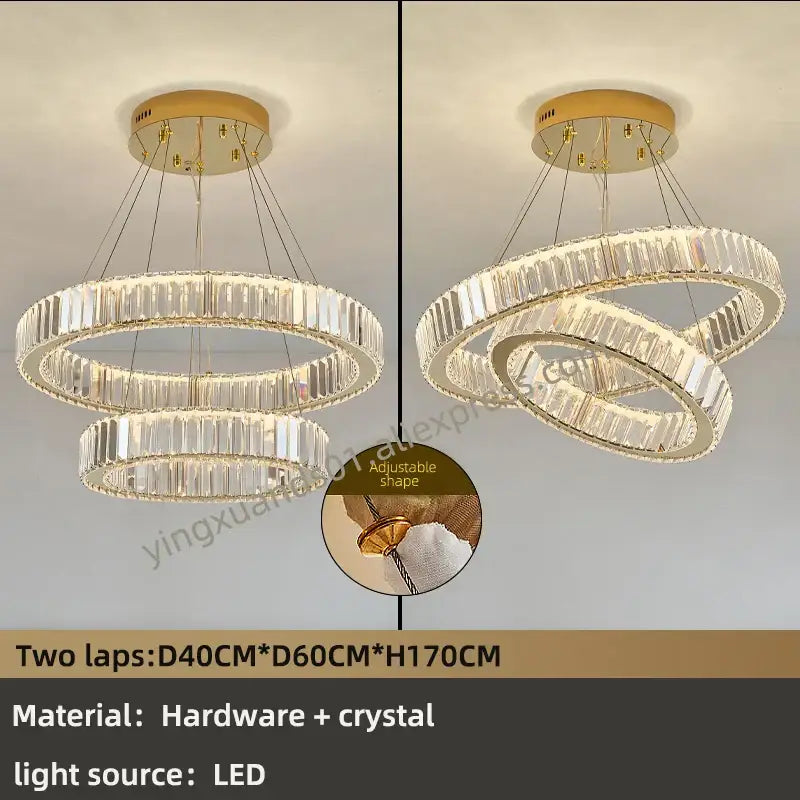 Modern gold spiral crystal chandelier for villa hallway