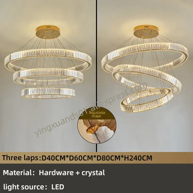 Modern gold spiral crystal chandelier for villa hallway