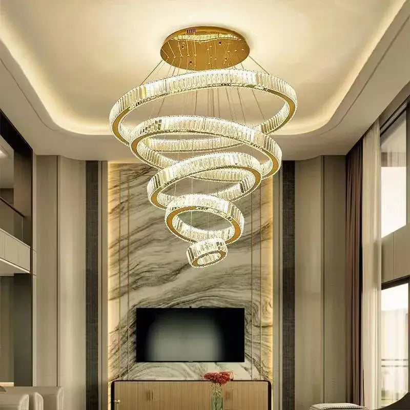 Modern gold spiral crystal chandelier for villa hallway