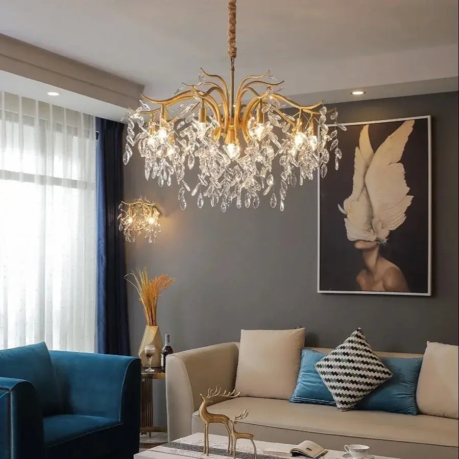 Decorbites crystal chandelier gold branch luxury living room light