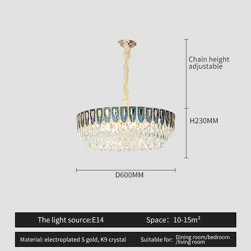 Modern blue & gold decorbites crystal chandelier dining room light