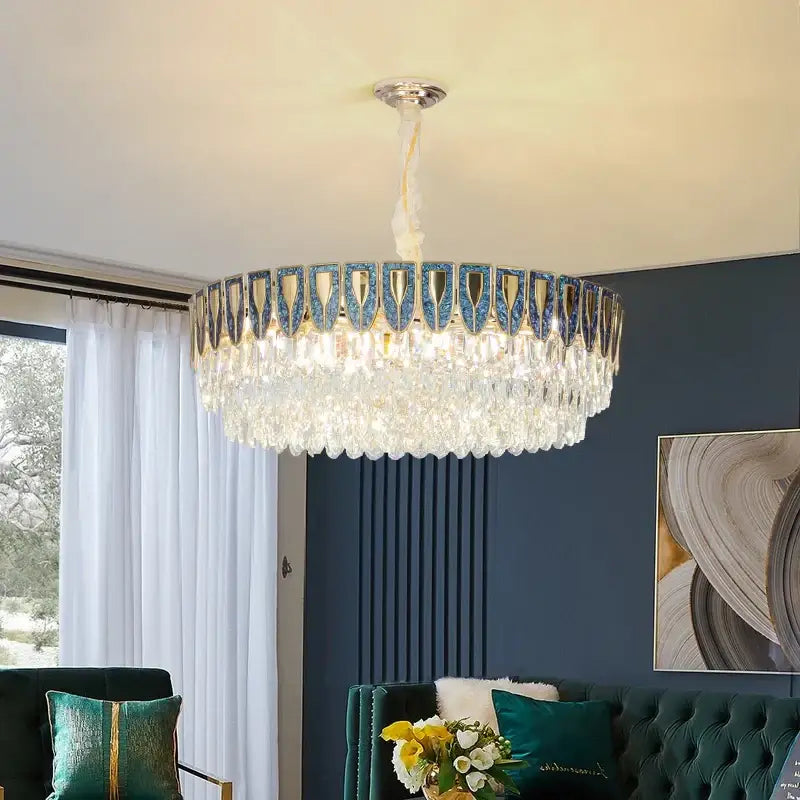 Modern blue & gold decorbites crystal chandelier dining room light