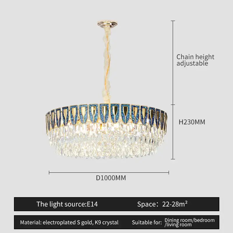 Modern blue & gold decorbites crystal chandelier dining room light