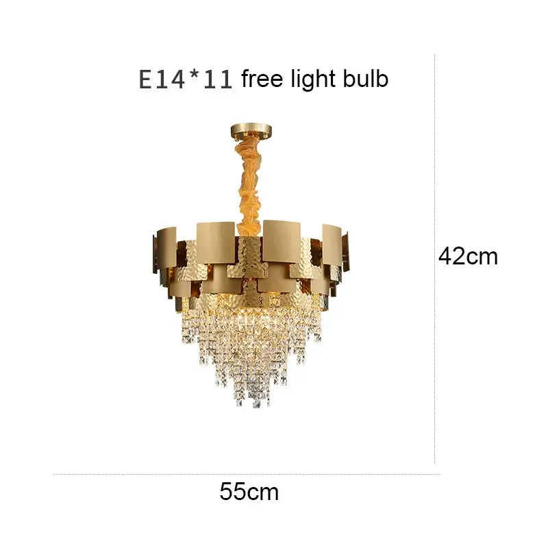 Modern gold hammered crystal chandelier for dining room