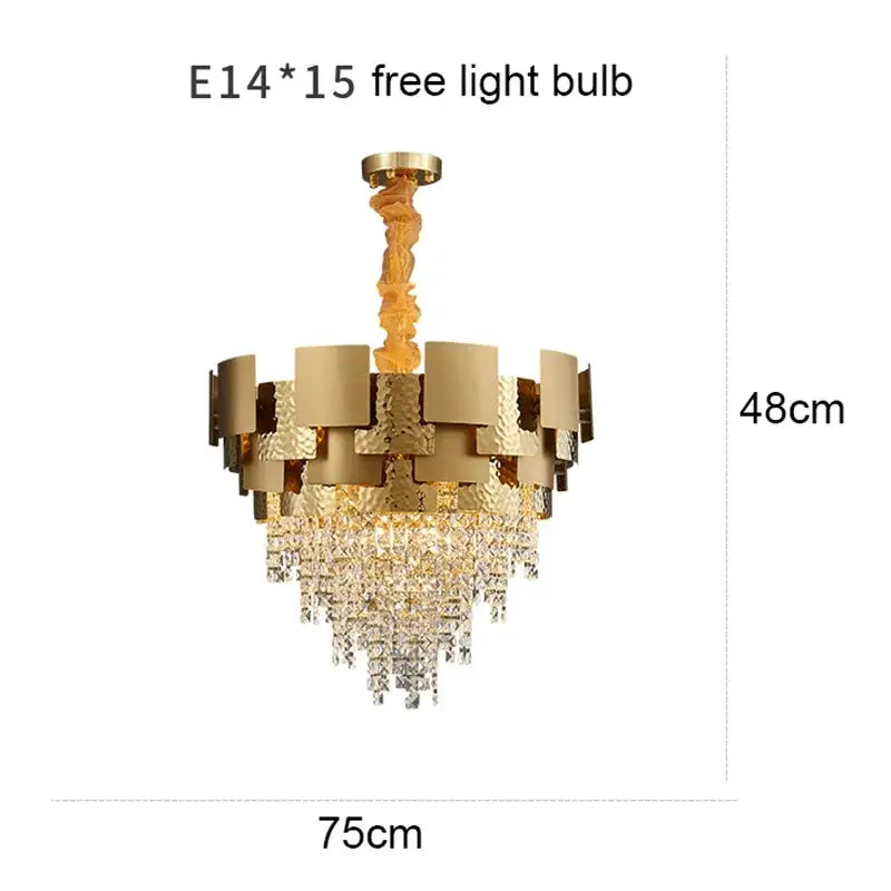 Modern gold hammered crystal chandelier for dining room