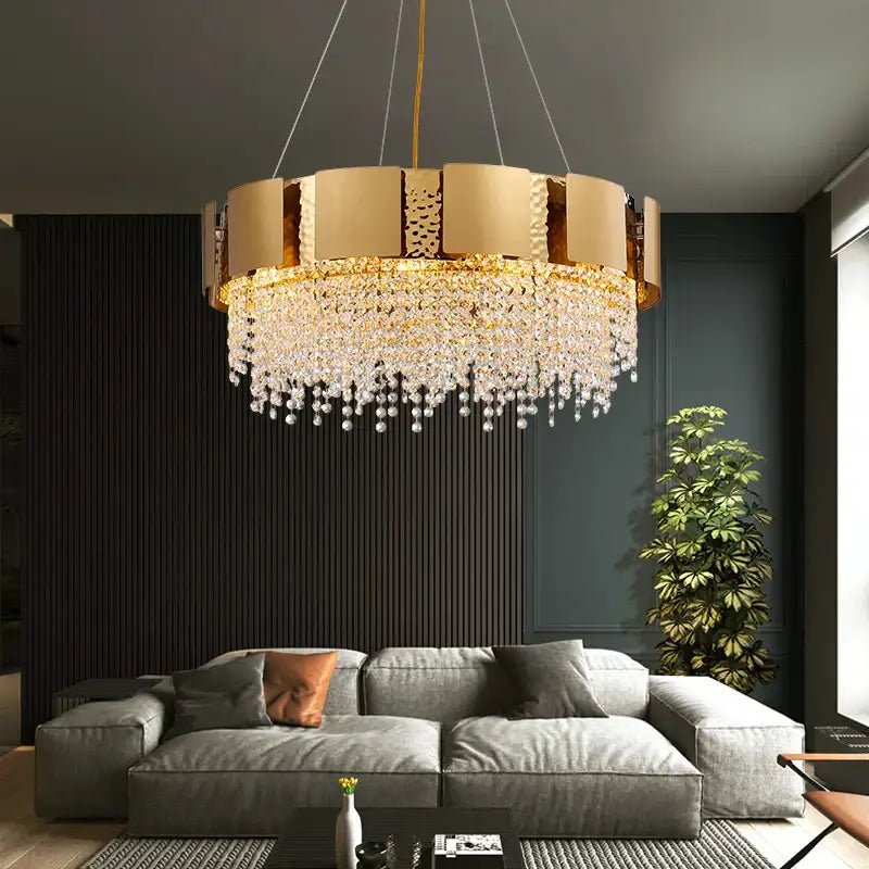 Modern gold hammered crystal chandelier for dining room