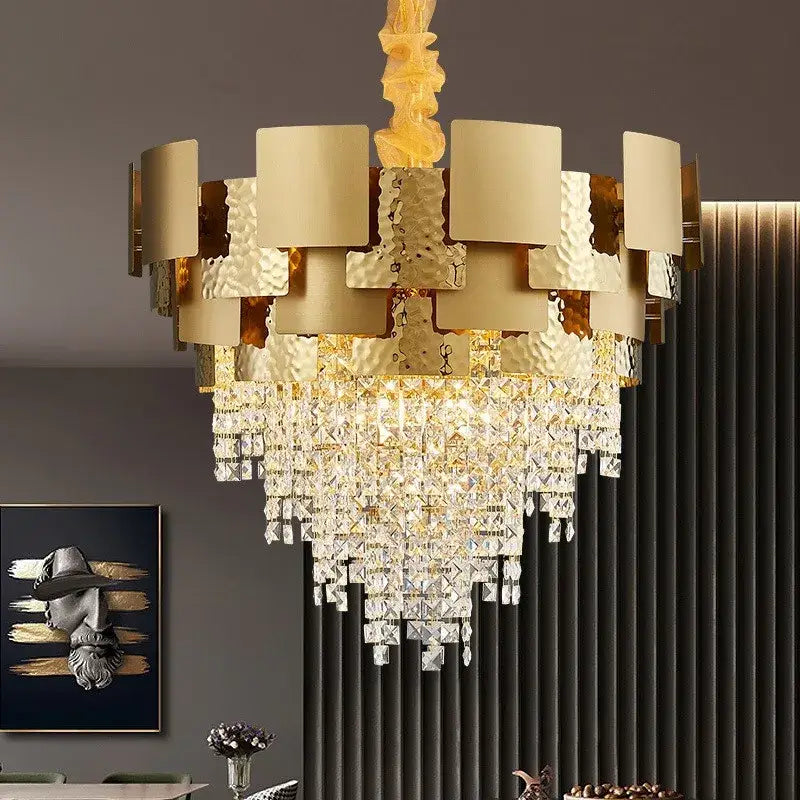 Modern gold hammered crystal chandelier for dining room