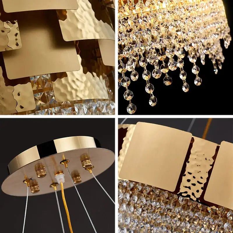 Modern gold hammered crystal chandelier for dining room