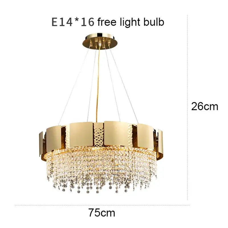 Modern gold hammered crystal chandelier for dining room
