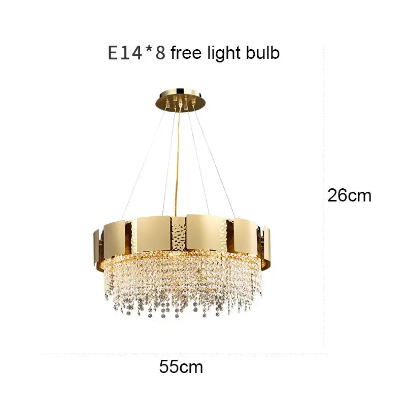 Modern gold hammered crystal chandelier for dining room