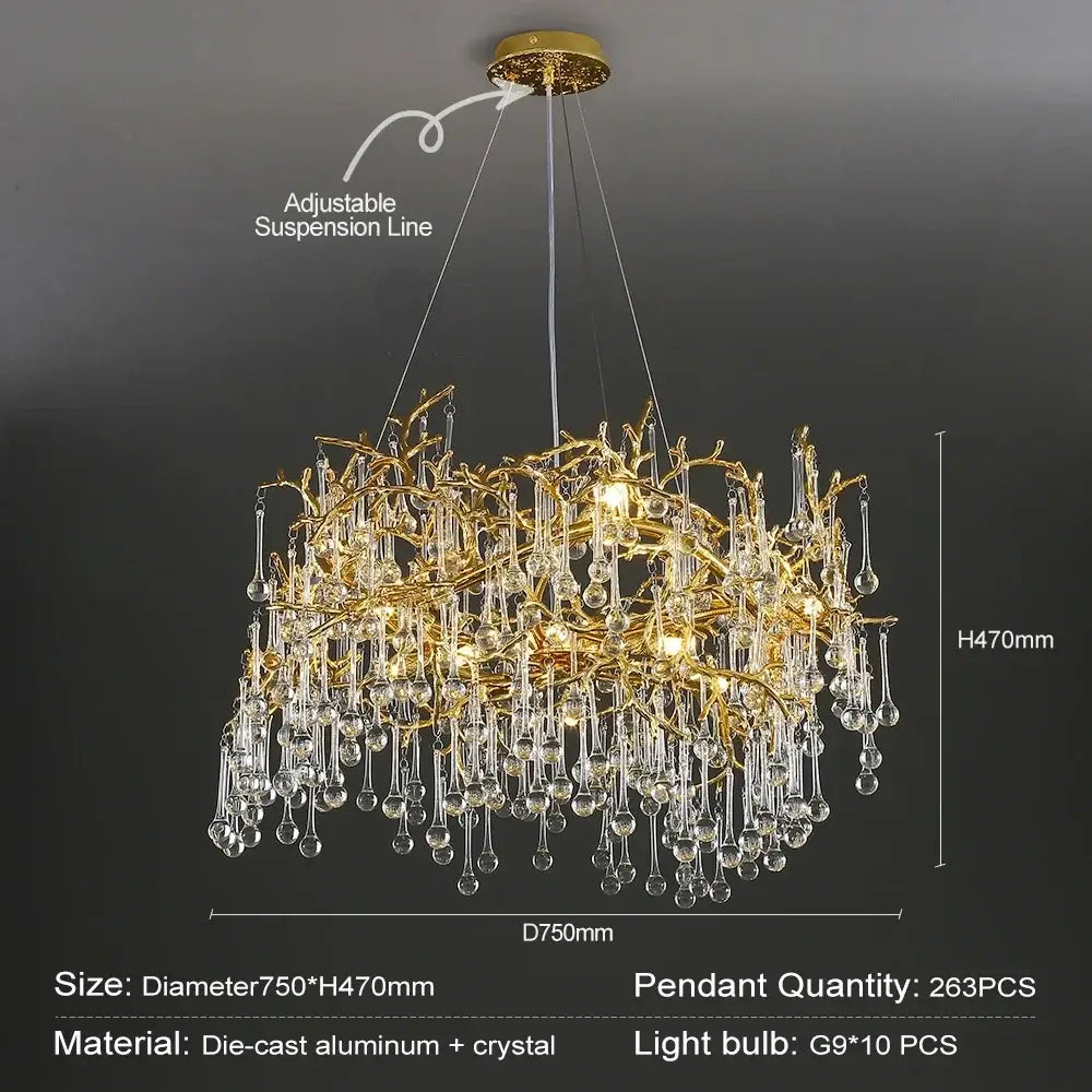 Modern gold branch crystal chandelier dining room light
