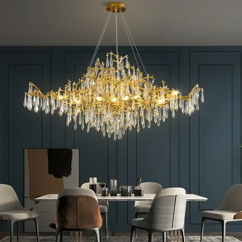 Modern gold branch crystal chandelier dining room light