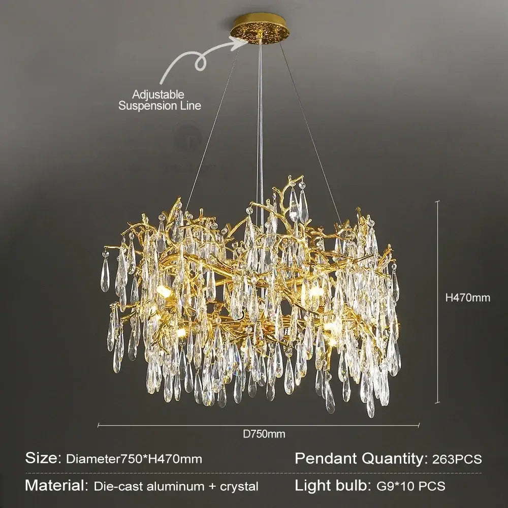 Modern gold branch crystal chandelier dining room light