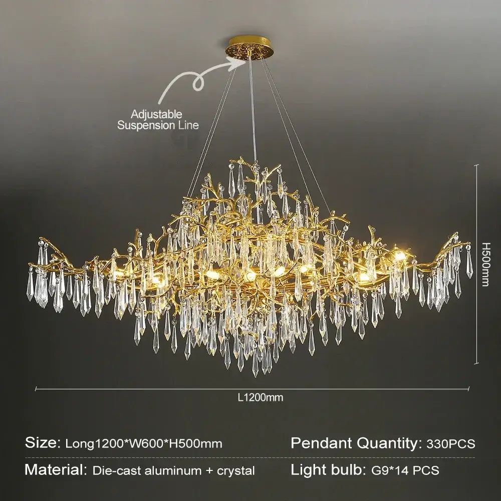 Modern gold branch crystal chandelier dining room light