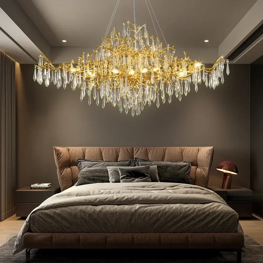 Modern gold branch crystal chandelier dining room light