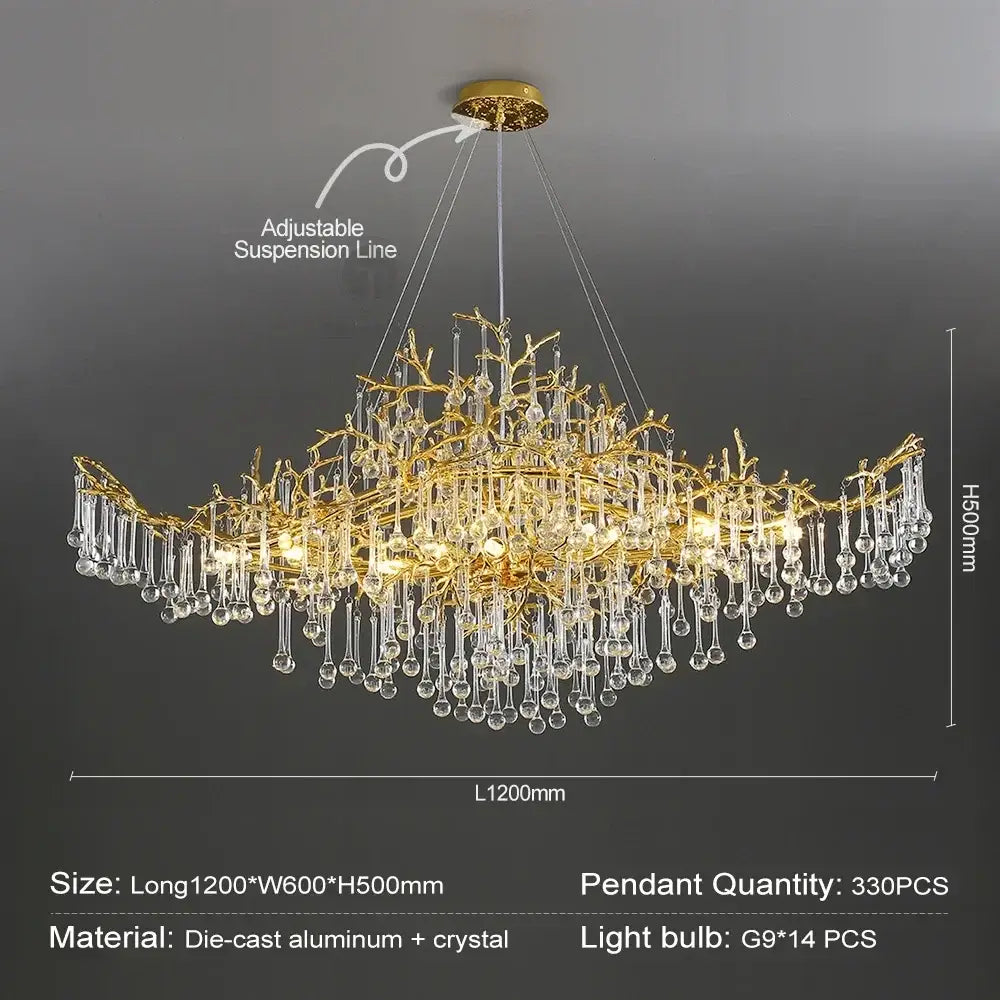 Modern gold branch crystal chandelier dining room light