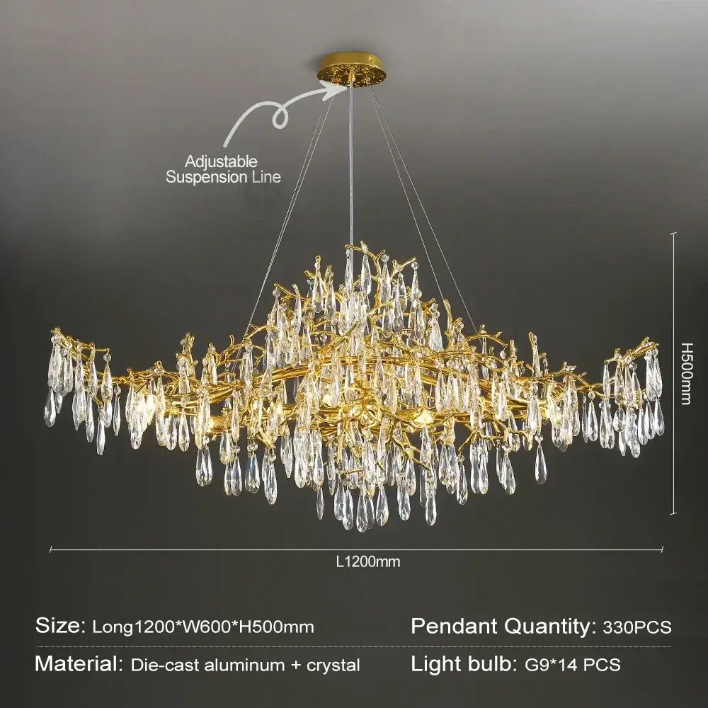 Modern gold branch crystal chandelier dining room light