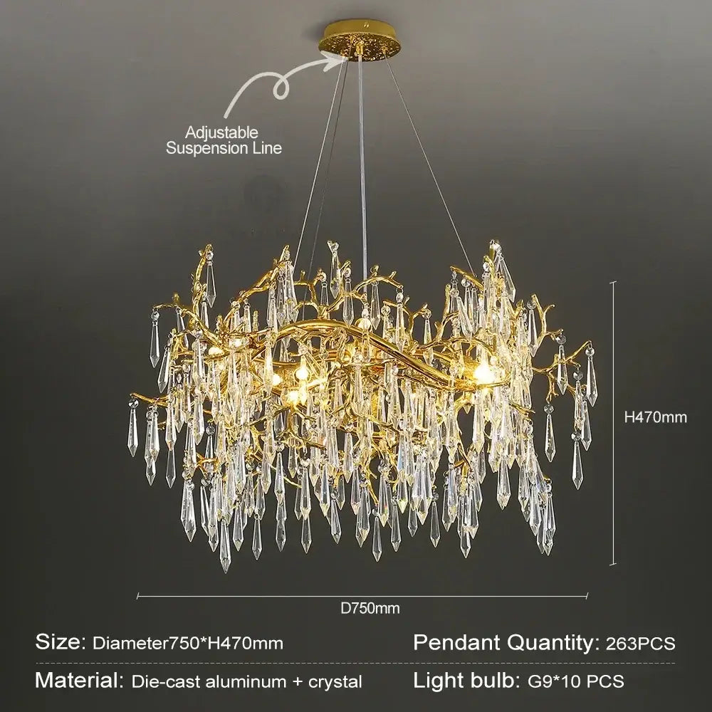 Modern gold branch crystal chandelier dining room light